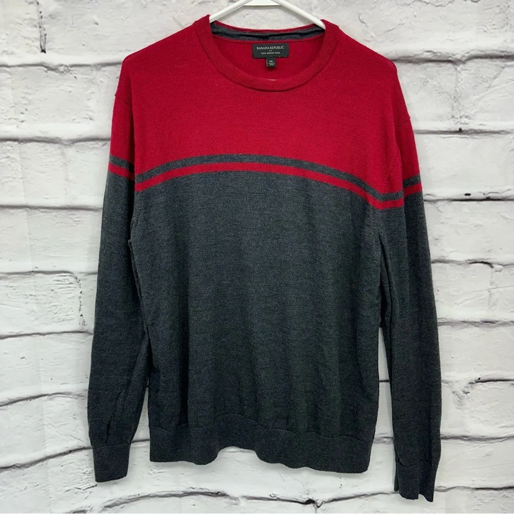 BANANA REPUBLIC FACTORY Sweater Sz XL Merino Wool  Color Block - Picture 6 of 7